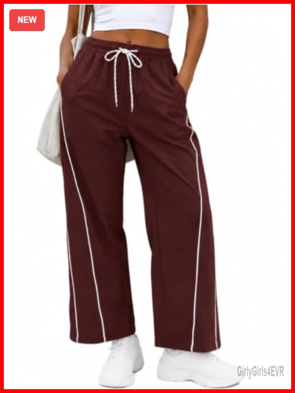 Womens Wide Leg Track Pants Nylon Spandex Crop Hiking Workout Drawstring